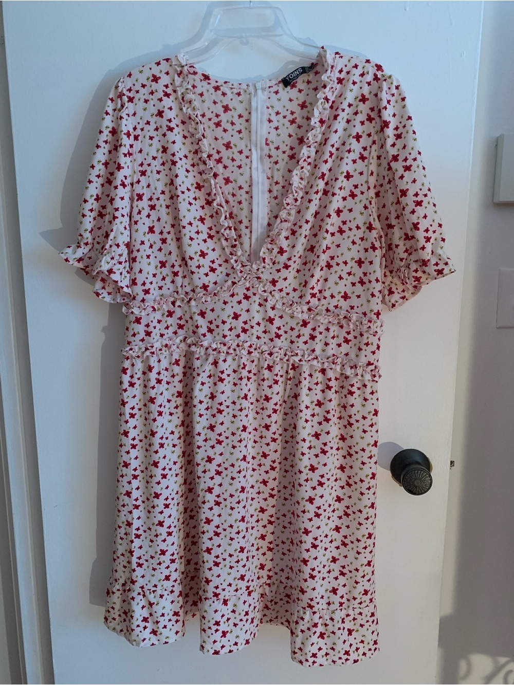 Yoins , Women's soft chiffon Cream Dress with Red Floral Print Size 2X